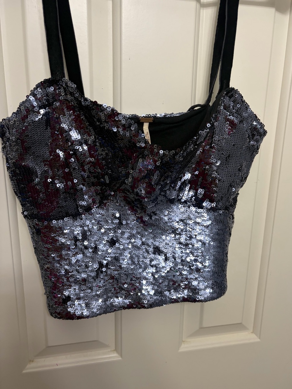 Free People Silver Sequin Cropped Camisole